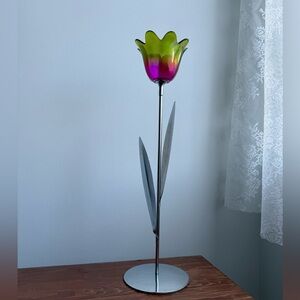 Vintage Post Modern Tulip Metal Glass Candle Holder Springtime Decor